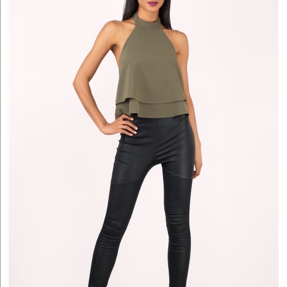 Tobi Backless Olive Halter Tank - Picture 2 of 3
